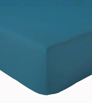 Drap housse uni percale de coton COBALT