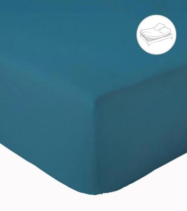 Drap housse uni percale de coton COBALT pour lit articulé (tête et pieds relevables)