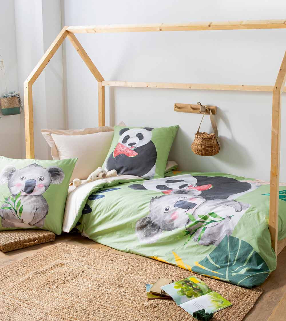 Housse de couette percale Panda pour parure de lit pour enfant en quête d'aventures