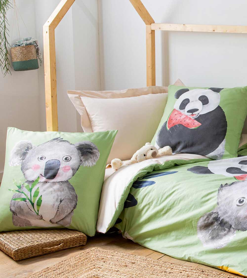 Housse de couette percale Panda pour parure de lit pour enfant en quête d'aventures
