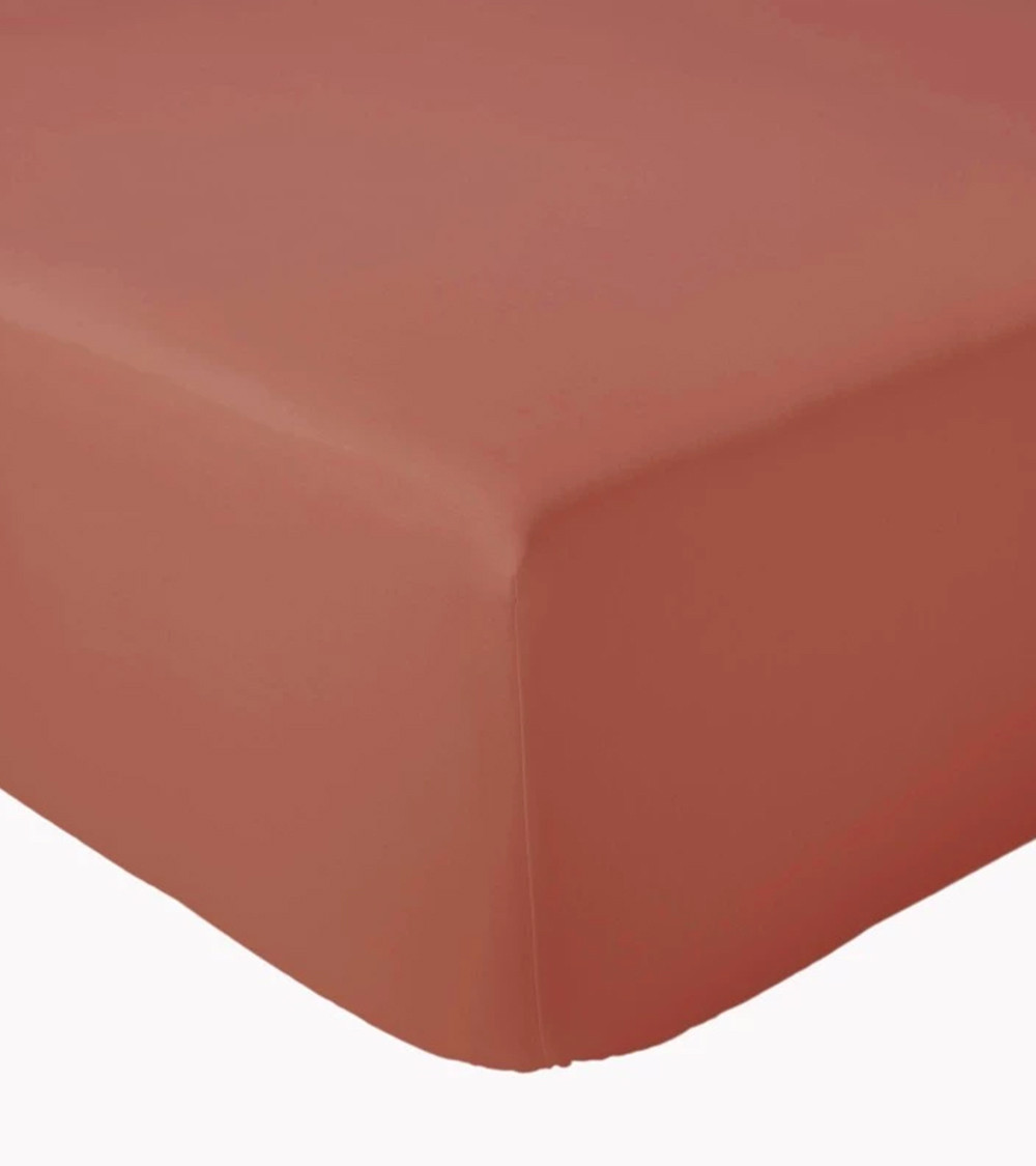 Drap housse uni percale de coton ACAJOU