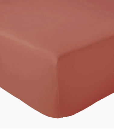 Drap housse uni percale de coton ACAJOU