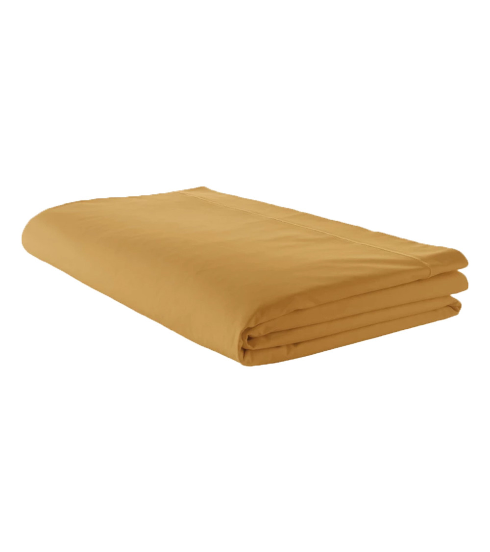 Drap de lit uni en percale de coton AMBRE