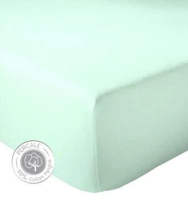 Drap housse uni percale de coton CELADON