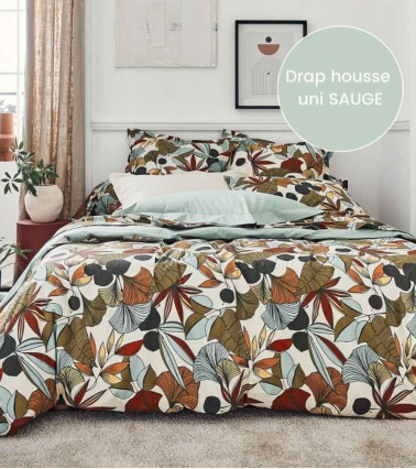 Taie d'oreiller percale CASCADE SAUGE, Easy Care, OEKO-TEX, France