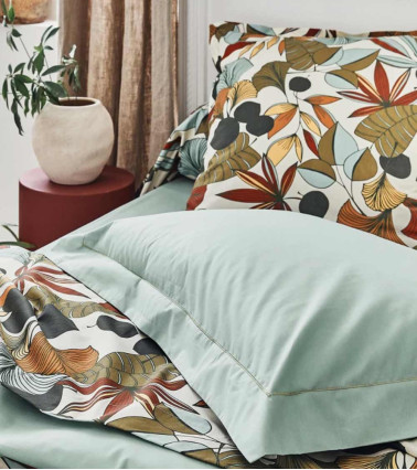 Taie d'oreiller percale CASCADE SAUGE, Easy Care, OEKO-TEX, France