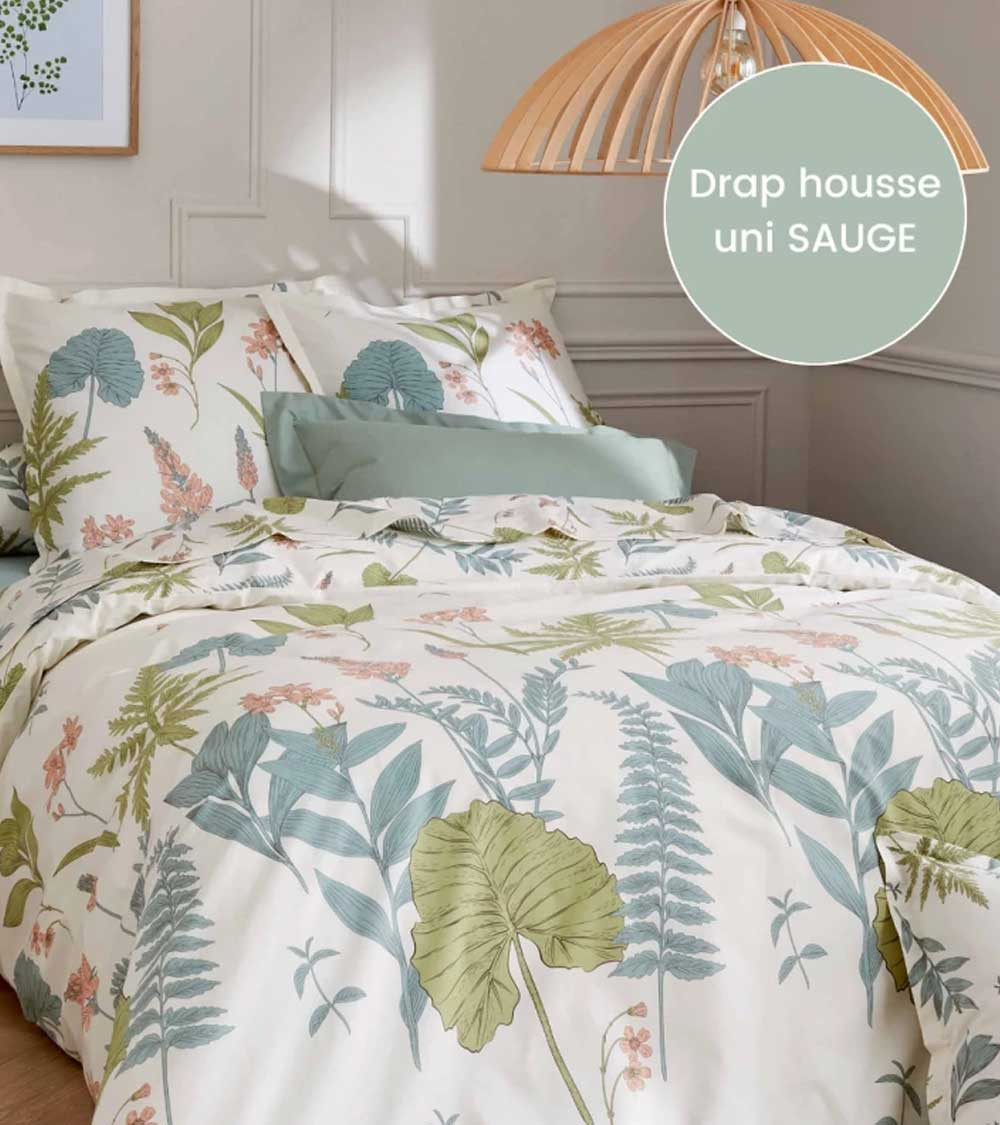 Housse de couette percale de coton FÉÉRIE SAUGE
