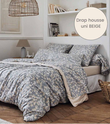 Housse de couette percale de coton LISON GRIS