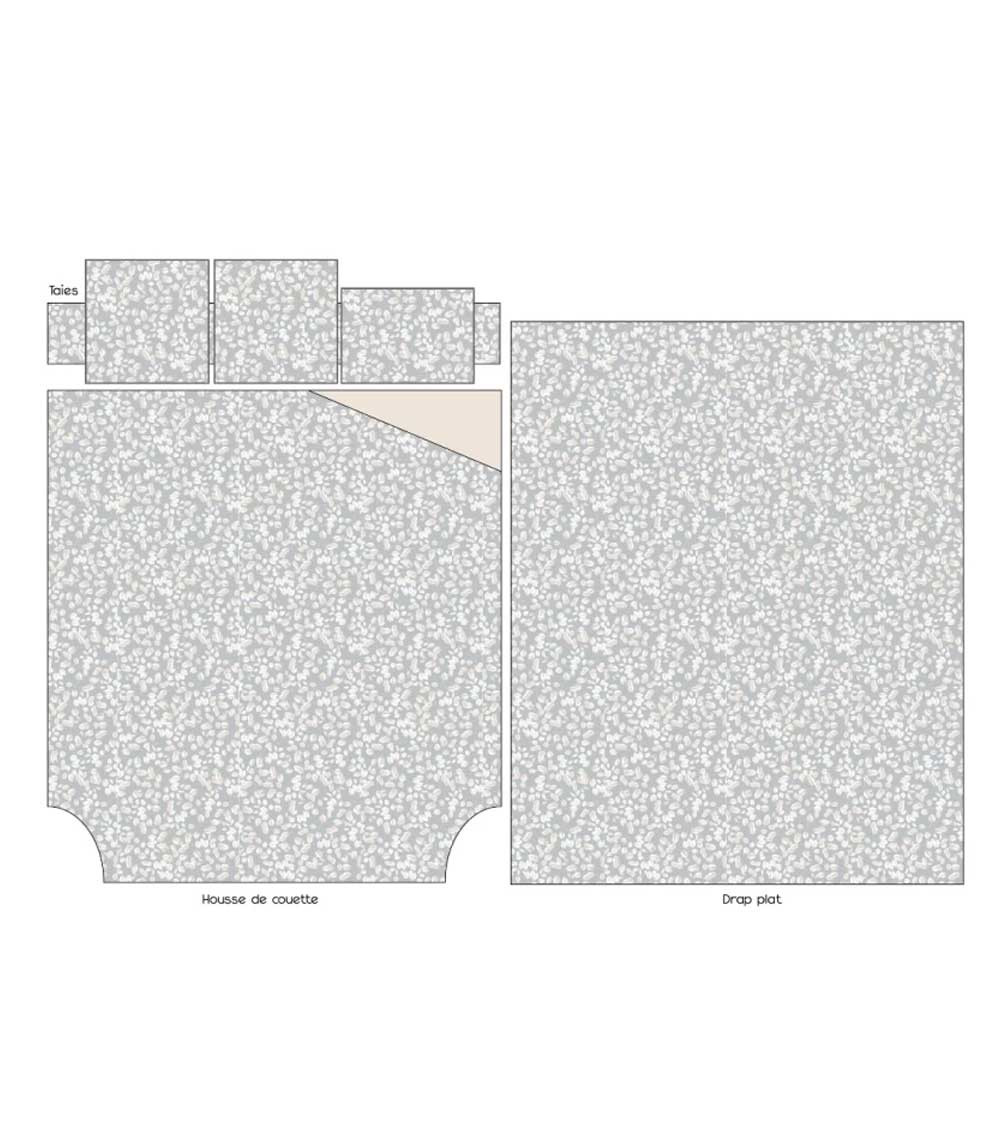 Housse de couette percale de coton LISON GRIS
