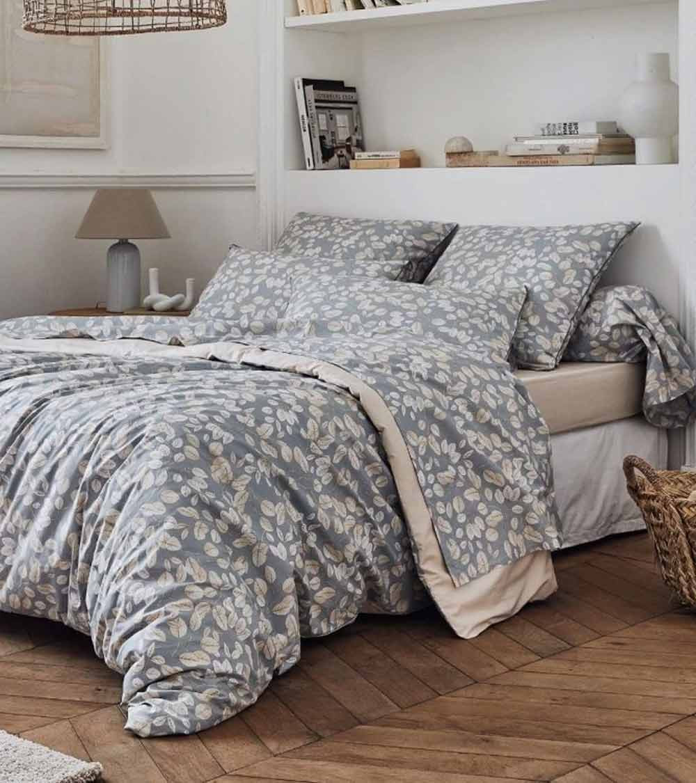 Taie d'oreiller percale de coton LISON GRIS, fabriqué en France