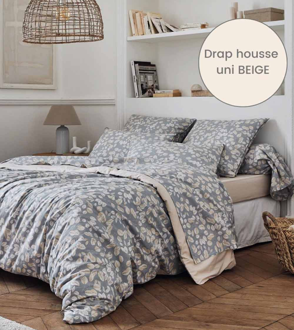 Taie d'oreiller percale de coton LISON GRIS, fabriqué en France