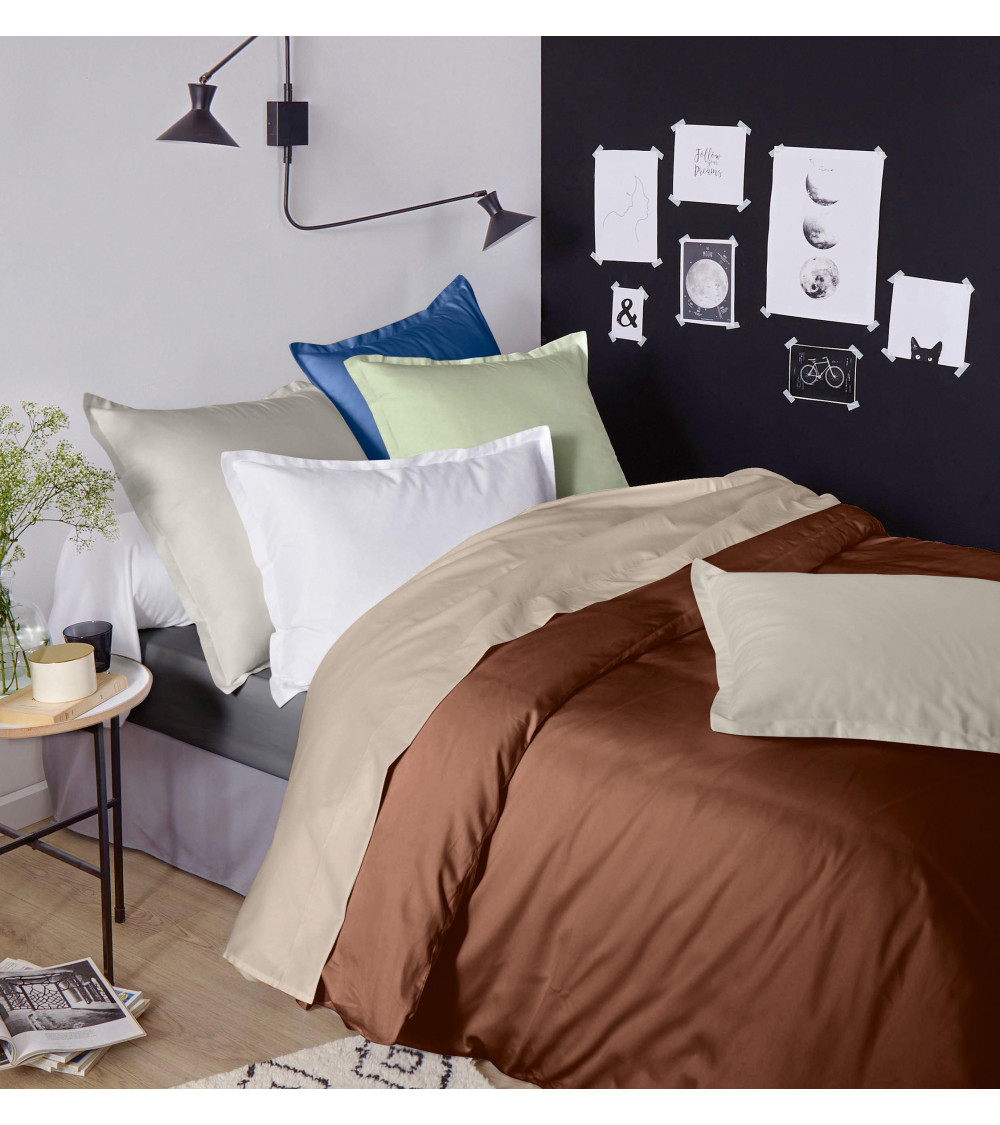 Taie d'oreiller unie satin de coton CUIR