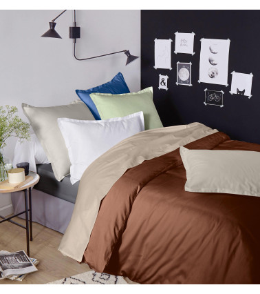 Drap housse uni satin de coton CUIR, fabriqué en France