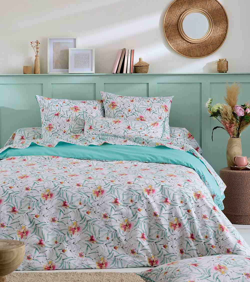 Taie d'oreiller percale de coton ROXANE JADE, fabriqué en France