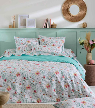 Taie d'oreiller percale de coton ROXANE JADE, fabriqué en France