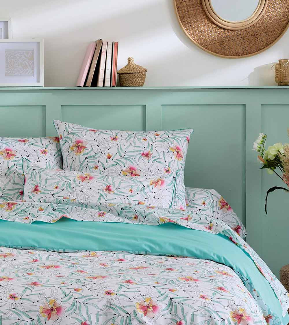 Taie d'oreiller percale de coton ROXANE JADE, fabriqué en France