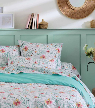 Taie d'oreiller percale de coton ROXANE JADE, fabriqué en France