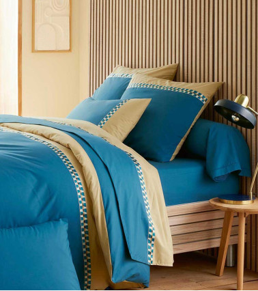 Housse de couette percale de coton LINO COBALT