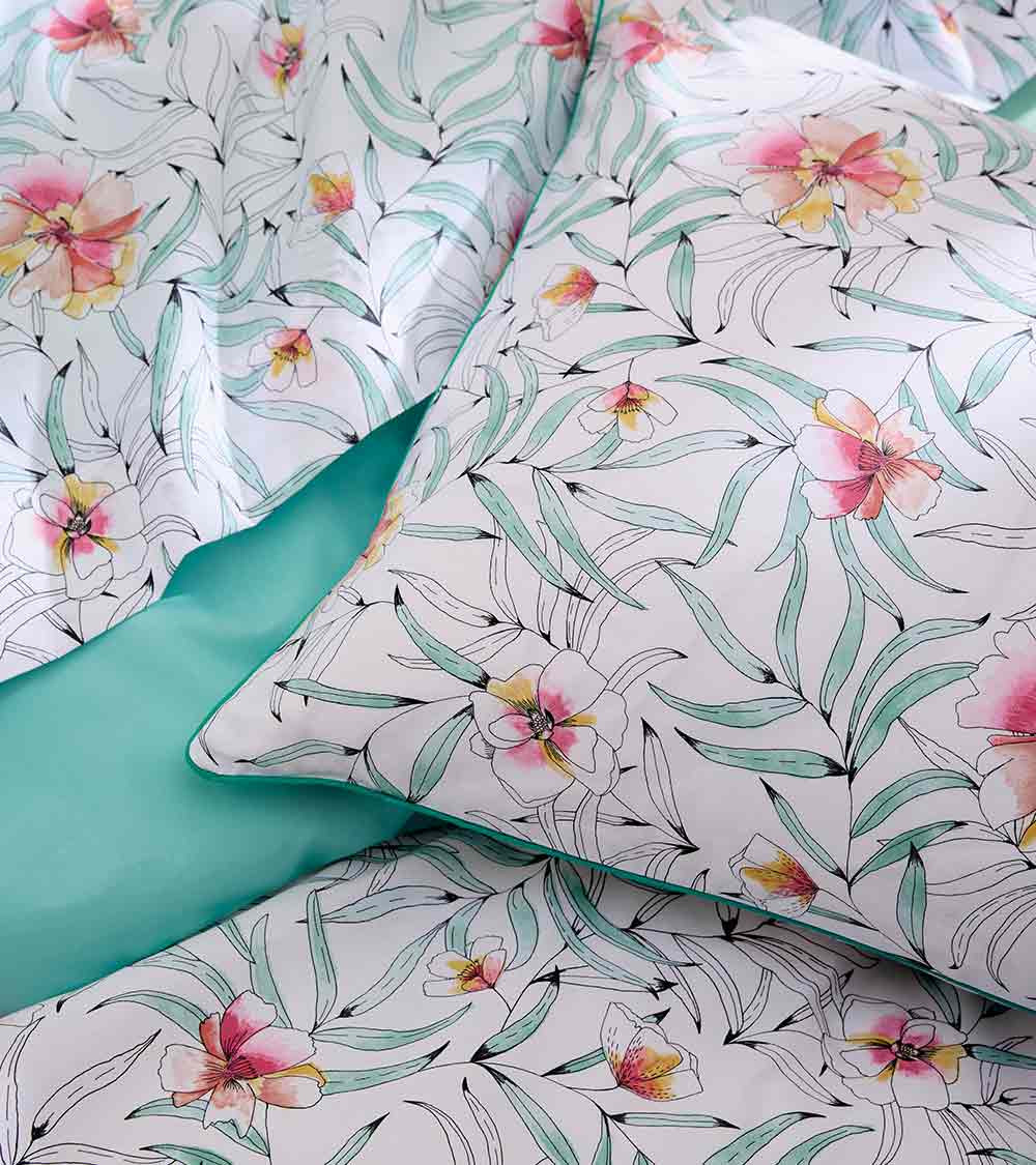 Taie d'oreiller percale de coton ROXANE JADE, fabriqué en France