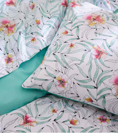 Taie d'oreiller percale de coton ROXANE JADE, fabriqué en France