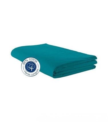 Drap de lit uni coton BLEU PAON
