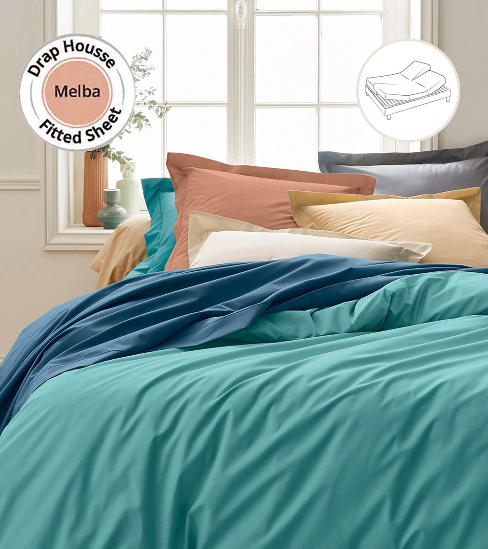 Drap housse uni percale de coton MELBA pour lit articulé (tête et pieds relevables)