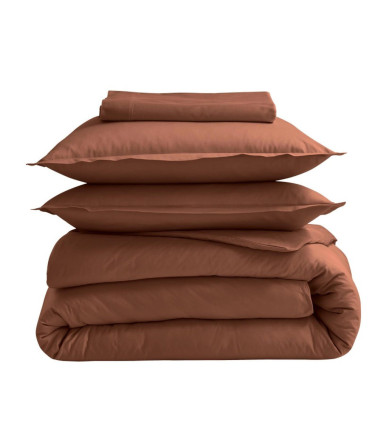 Taie d'oreiller unie satin de coton CUIR, fabriquée en France