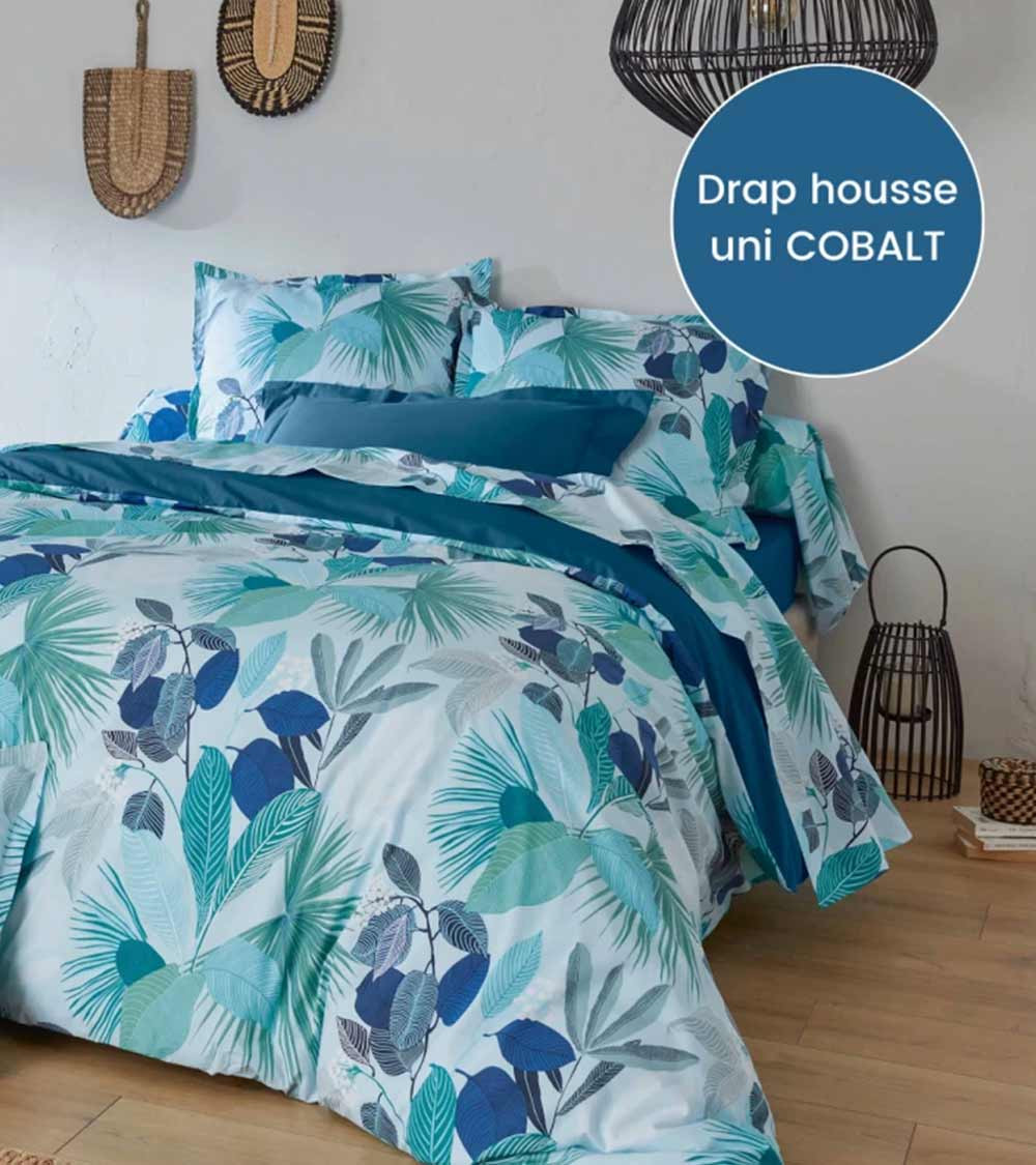 Drap de lit percale MOOREA COBALT