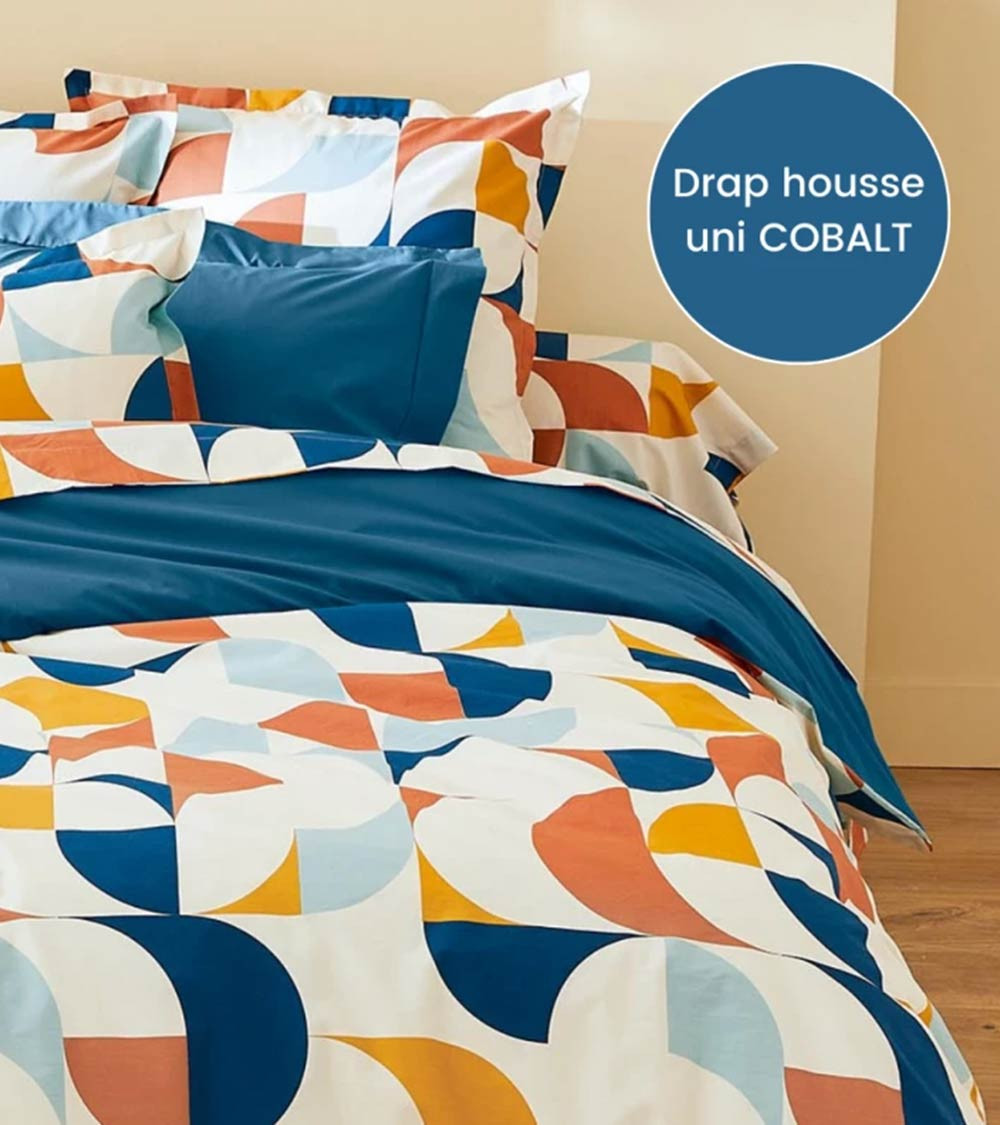 Taie d'oreiller percale MODULO COBALT