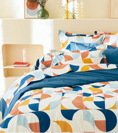 Taie d'oreiller percale MODULO COBALT