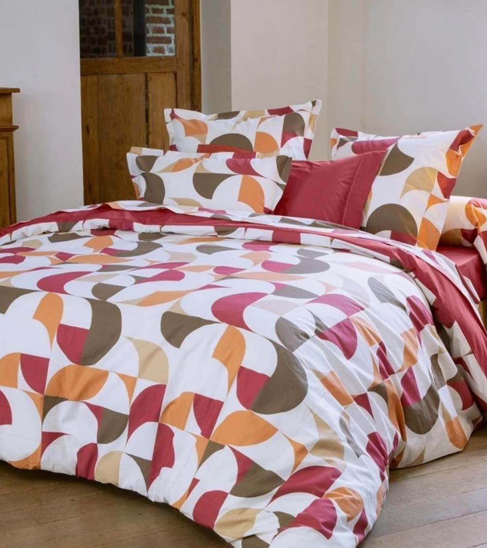 Housse de couette percale MODULO ACAJOU