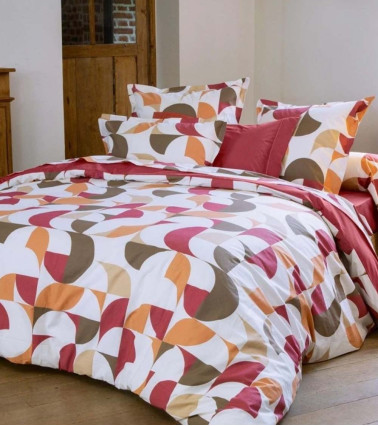 Housse de couette percale MODULO ACAJOU