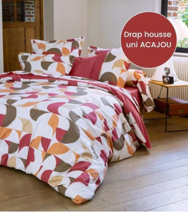 Housse de couette percale MODULO ACAJOU