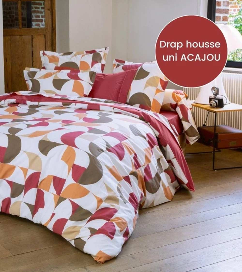 Taie d'oreiller percale MODULO ACAJOU