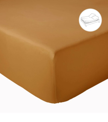Drap housse uni coton CAMEL pour lit articulé (tête et pieds relevables)