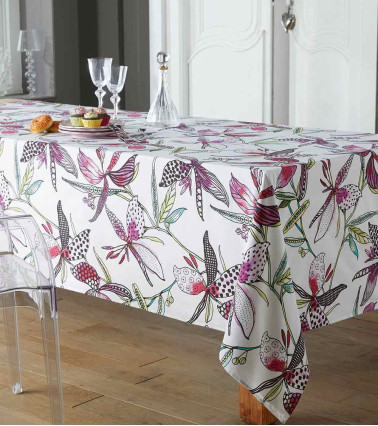 Nappe en coton imprimée Paradis Rose, artisanat français, pour vos repas au quotidien