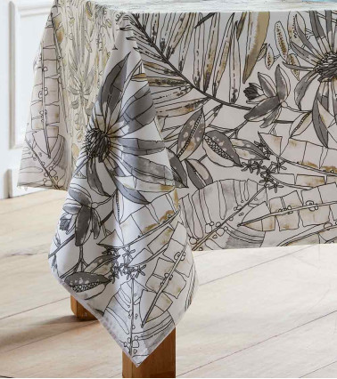 Nappe en coton imprimée Bahia Fusain, artisanat français, pour vos repas au quotidien