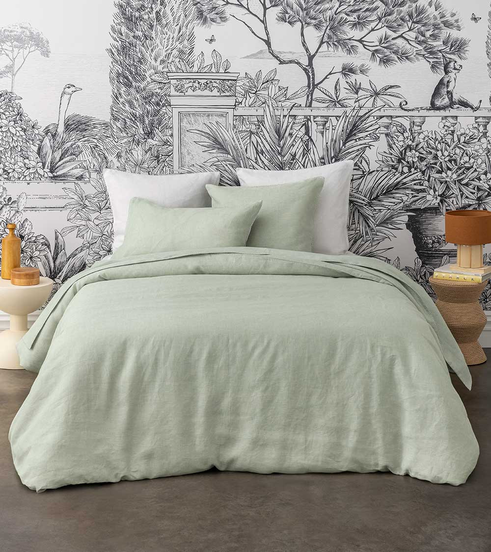 Taie d'oreiller en chanvre Jouvence Opale vert, Origine France garantie, linge de lit naturel, Alexandre Turpault