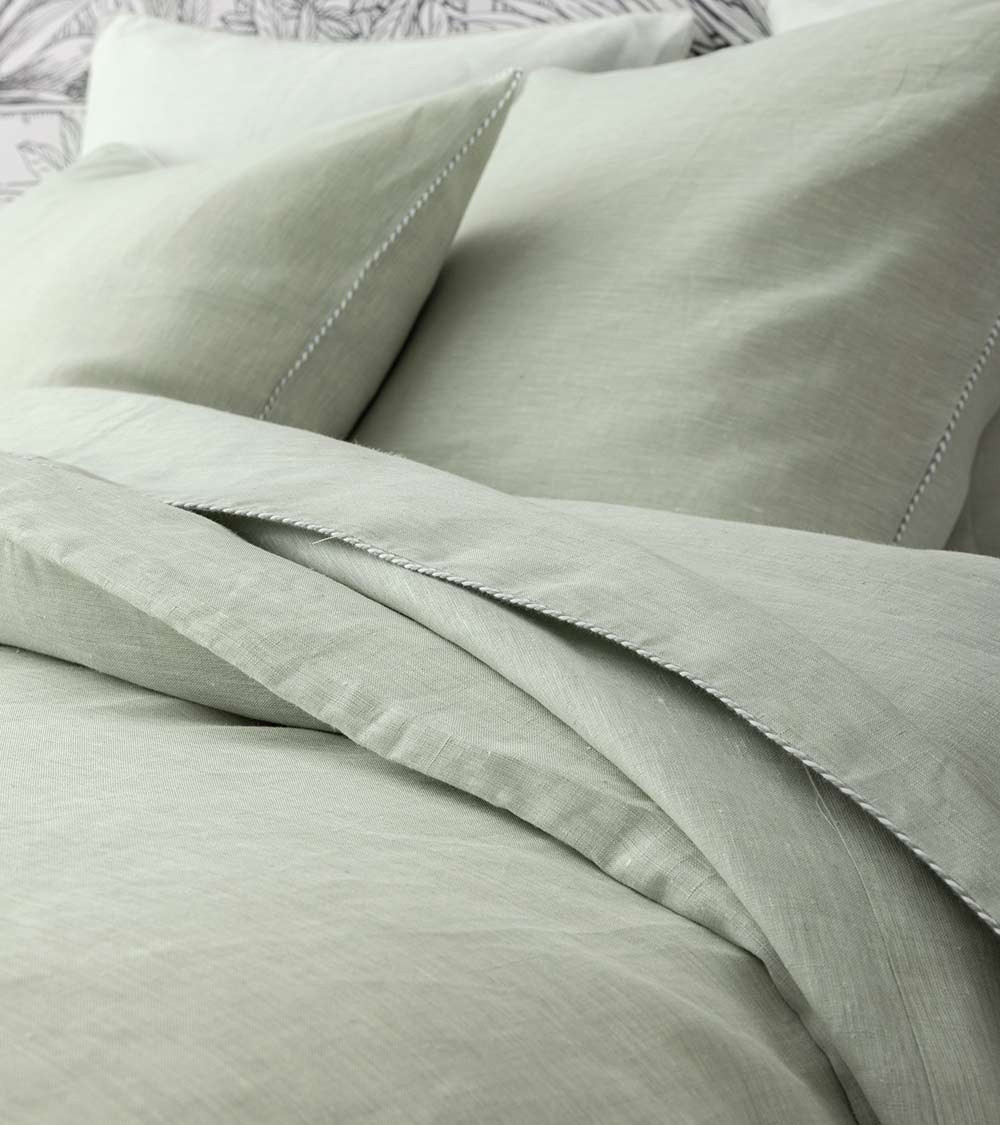 Taie d'oreiller en chanvre Jouvence Opale vert, Origine France garantie, linge de lit naturel, Alexandre Turpault