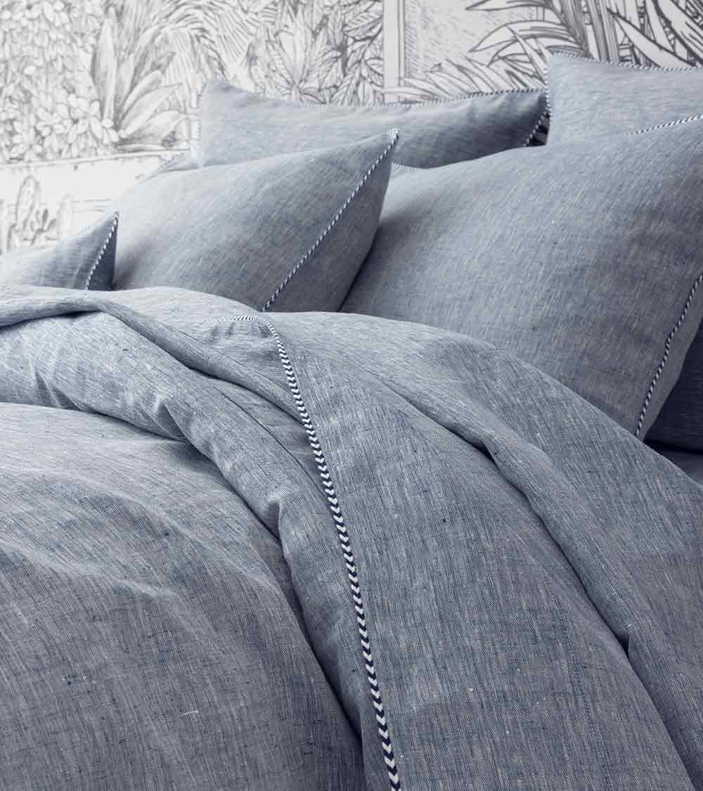 Drap de lit en chanvre Jouvence Marine bleu gris, Origine France garantie, linge de lit naturel, Alexandre Turpault