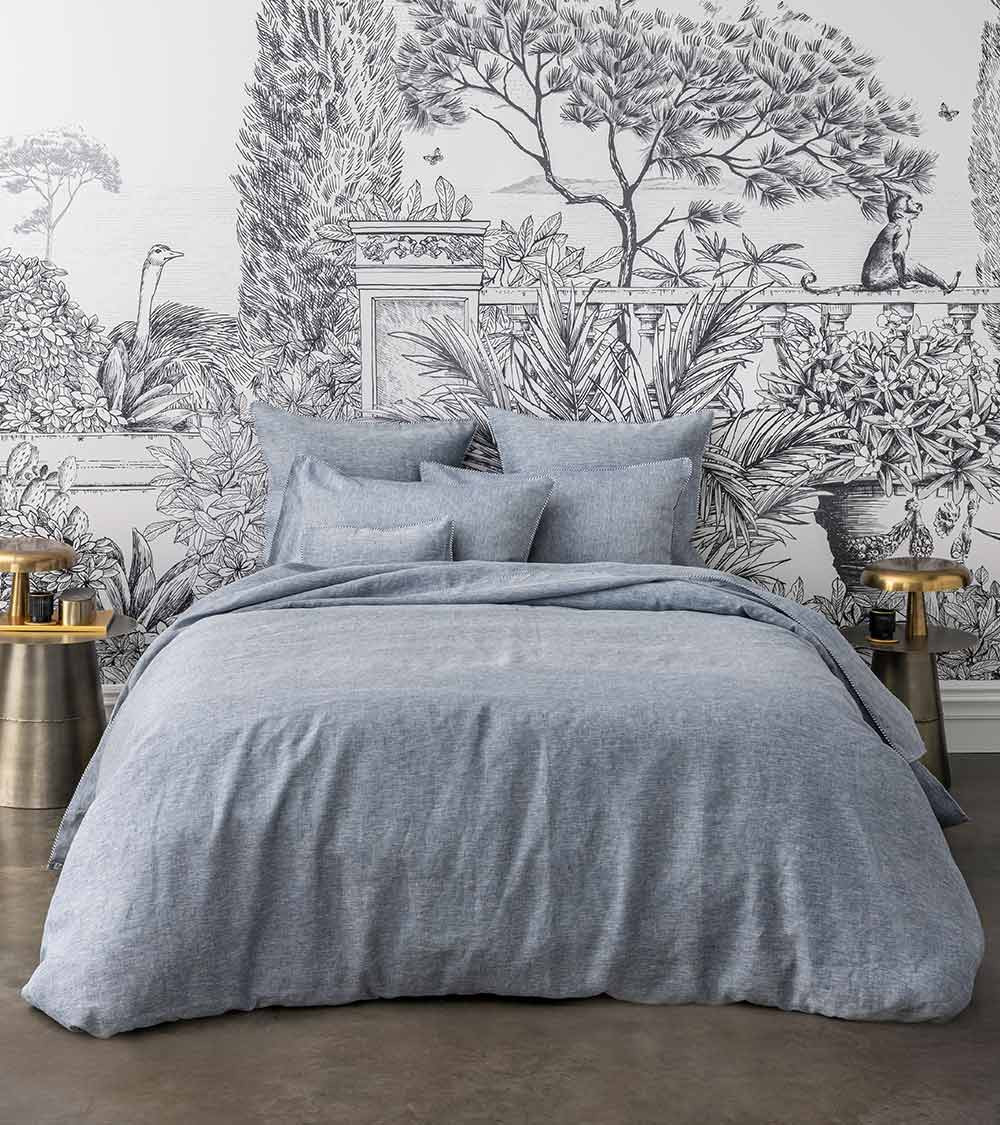 Drap de lit en chanvre Jouvence Marine bleu gris, Origine France garantie, linge de lit naturel, Alexandre Turpault