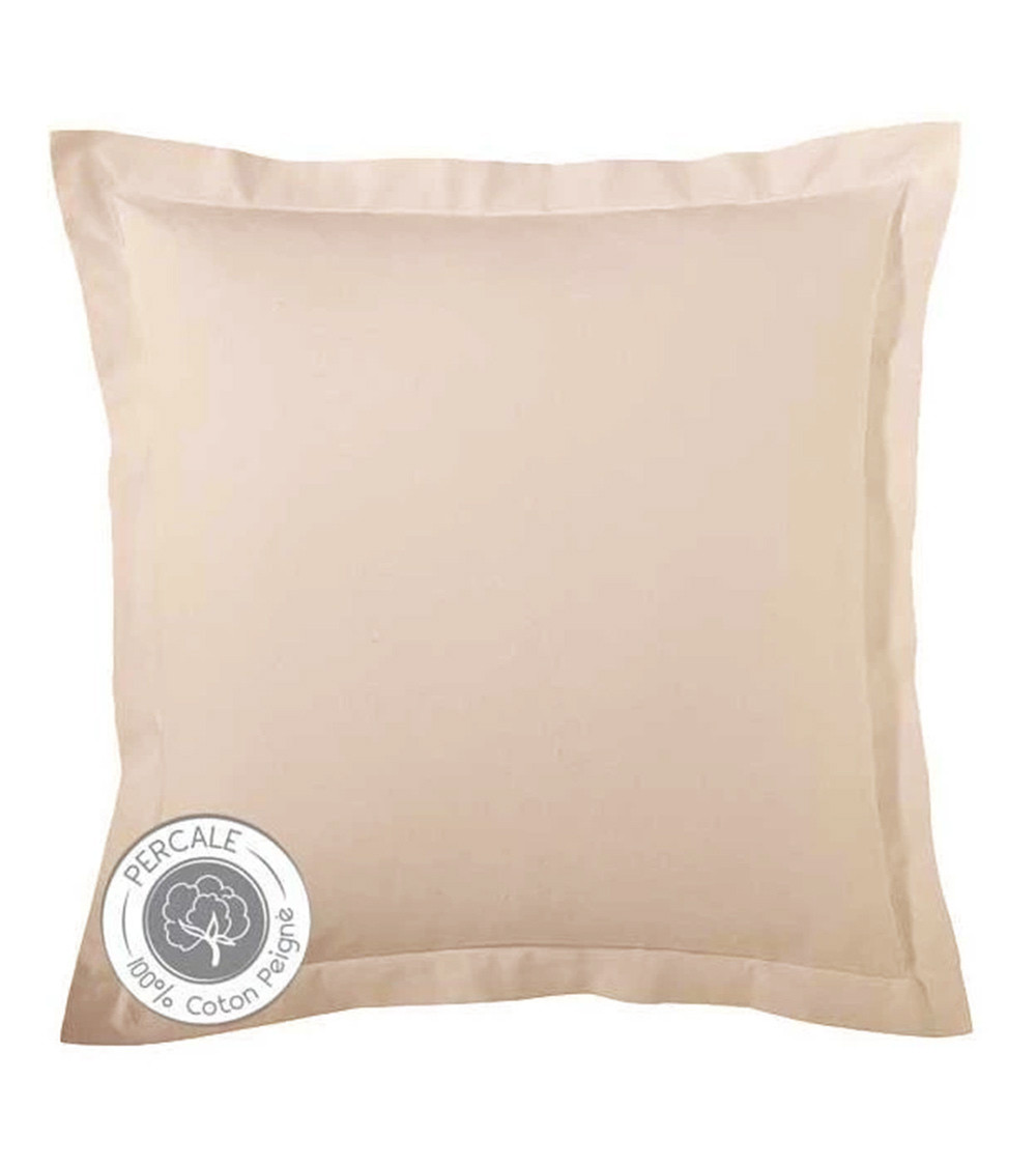 Taie d'oreiller unie en percale de coton BEIGE
