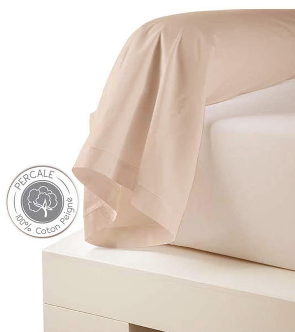 Taie de traversin unie en percale de coton BEIGE