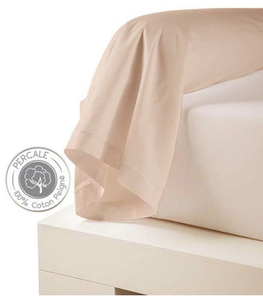 Taie de traversin unie en percale de coton BEIGE