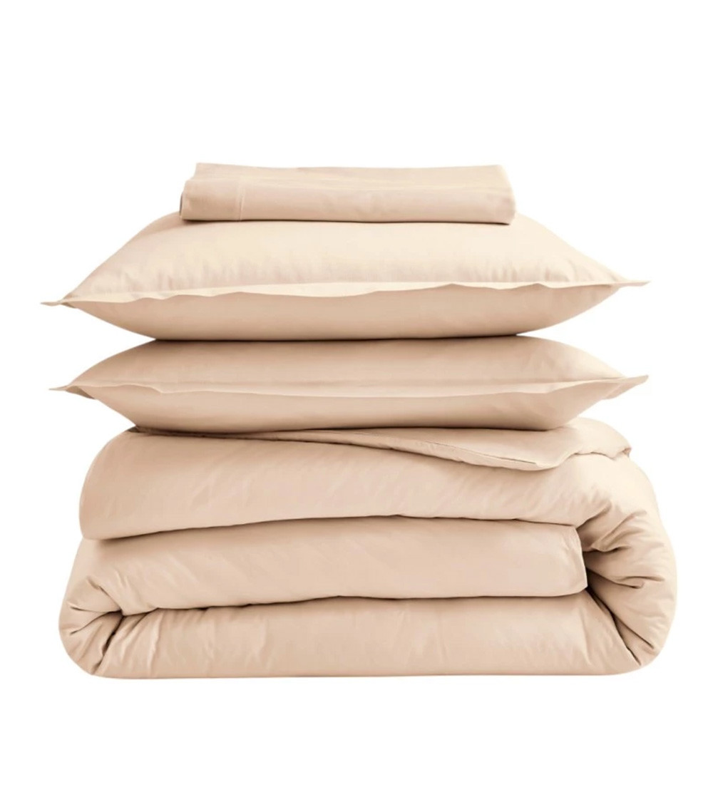 Taie de traversin unie en percale de coton BEIGE