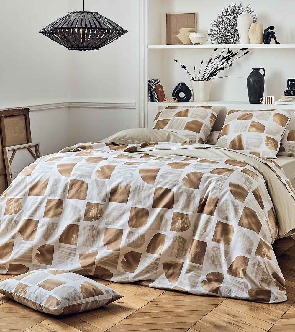 Taie de traversin en coton imprimé géométrique naturel ARTY SEIGLE
