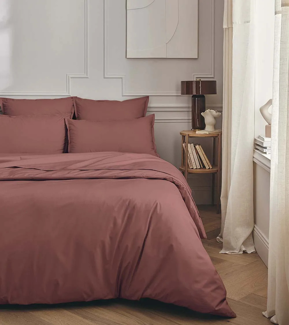 Drap Housse Percale Bois de Rose PREMIÈRE, linge de lit uni français