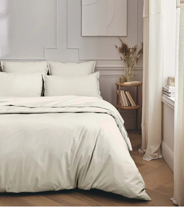 Housse de Couette Percale Meringue PREMIÈRE, linge de lit Français uni beige blanc cassé