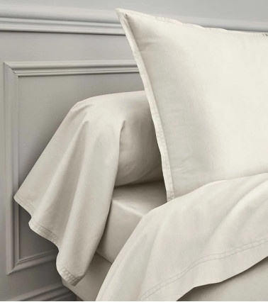 Housse de Couette Percale Meringue PREMIÈRE, linge de lit Français uni beige blanc cassé