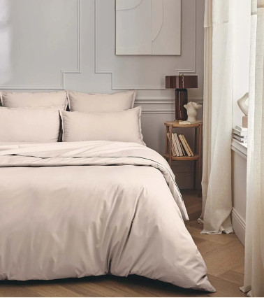 Drap plat Percale Lingerie PREMIÈRE, linge de lit uni, fabriqué en France, couleur beige poudré